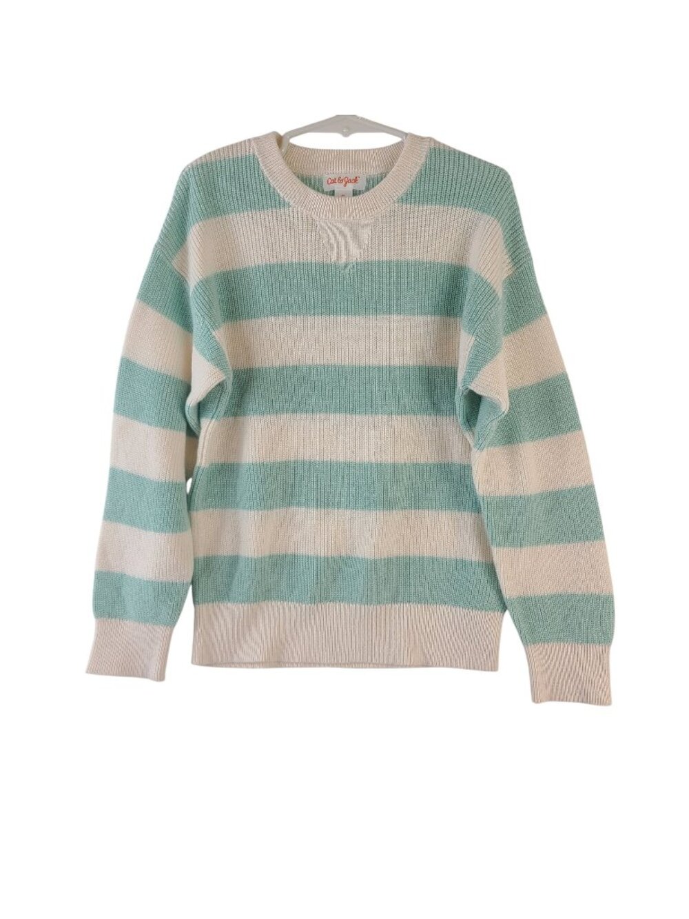 NEW Cat & Jack Kids Mint & White Striped Long Sleeve Knit Sweater Sz 5T